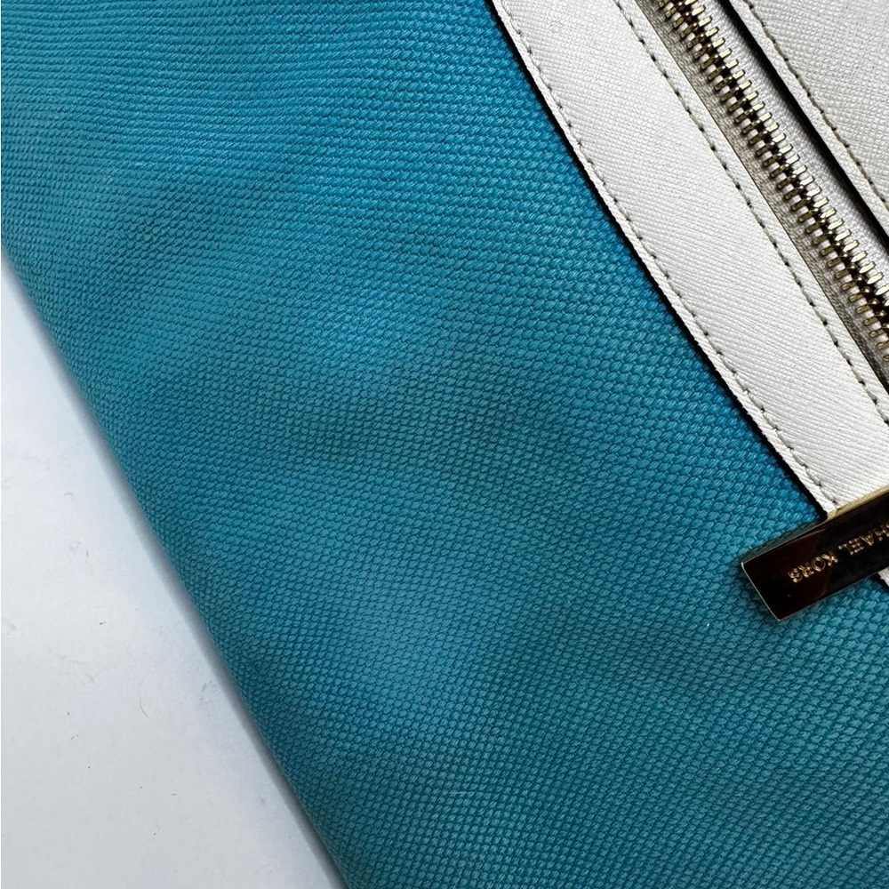 Michael Kors Selma Large Top Zip Summer Blue Canvas/Leather Satchel Bag - Picture 6 of 15